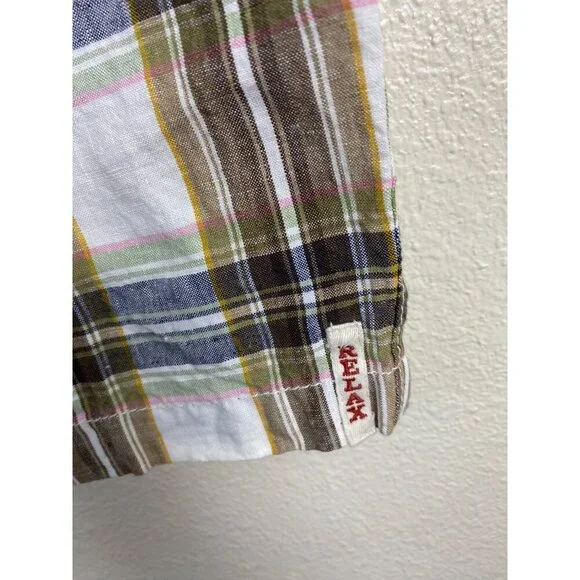 Tommy Bahama Linen Relax Mens Shorts Size 38 Plaid Chino Vacation Brown beach - Picture 13 of 14